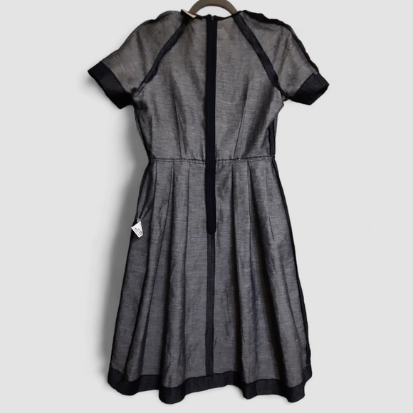 French LES COPAINS Linen Cotton Chambray Dress Italy Fit Flare Pockets 42 6 - Picture 9 of 11